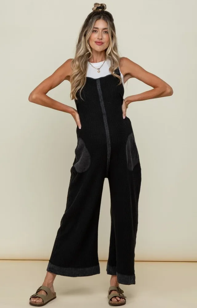 Charcoal Waffle Knit Wide Leg Maternity Jumpsuit