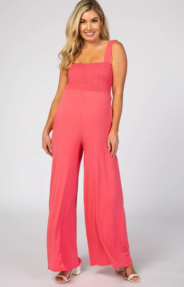 Coral Sleeveless Wide Leg Maternity Jumpsuit