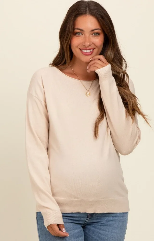 Cream Basic Boatneck Maternity Sweater