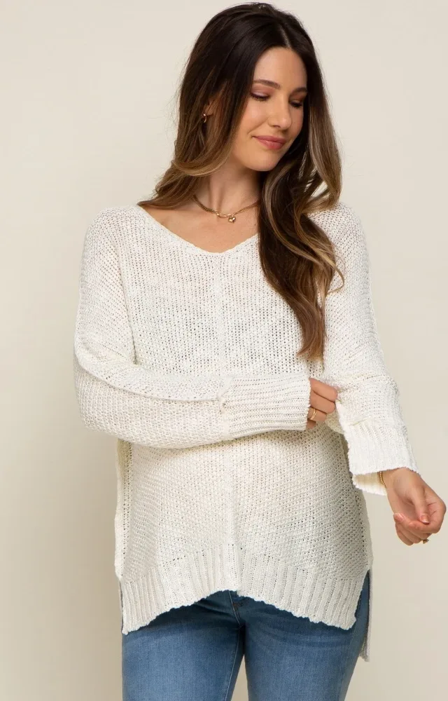 Cream Chunky Knit Side Slit Maternity Sweater