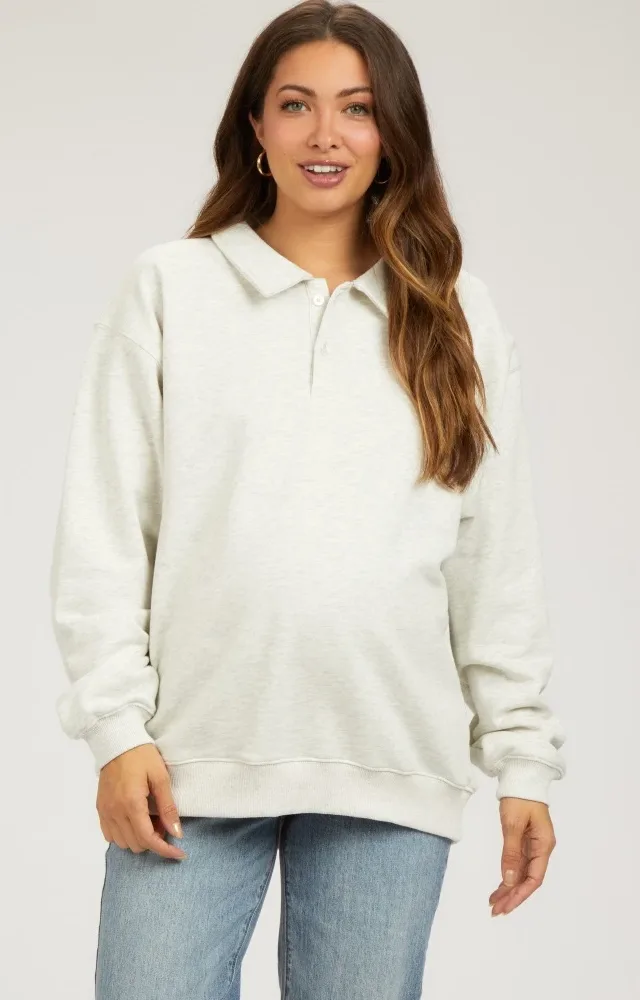 Cream Collared Pullover Maternity Sweatshirt