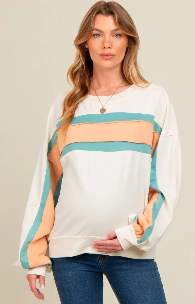 Cream Colorblock Maternity Pullover Top