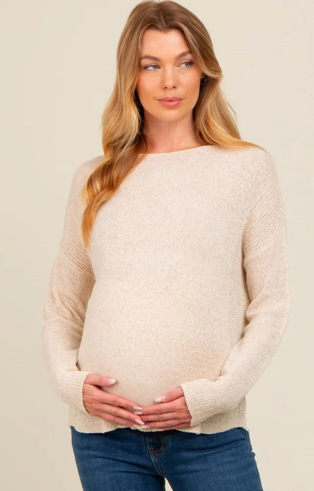 Cream Contrast Knit Panel Maternity Sweater