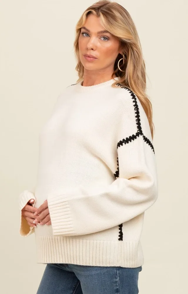 Cream Contrast Stitch Maternity Sweater