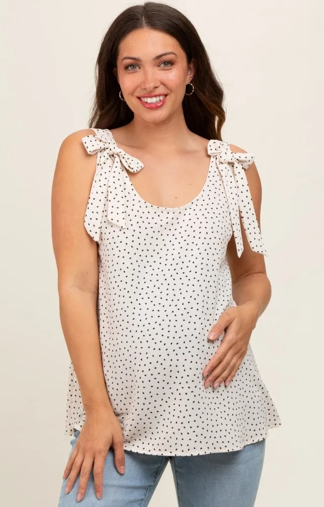 Cream Dot Print Knotted Strap Maternity Top