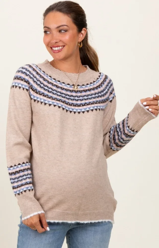 Cream Fair Isle Print Maternity Sweater