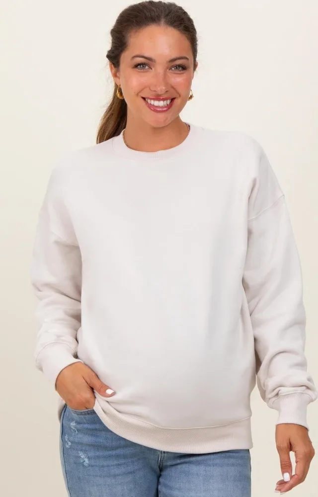 Cream Fleece Crew Neck Relaxed Fit Maternity Sweatshirt