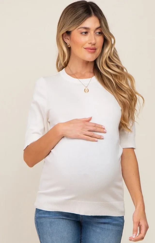 Cream Knit Fitted Maternity Blouse