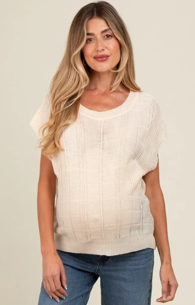 Cream Knit Short Sleeve Sweater Maternity Top