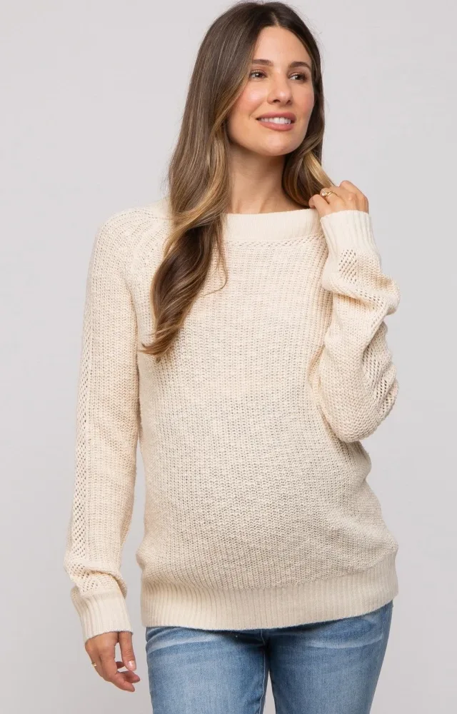 Cream Open Knit Maternity Sweater