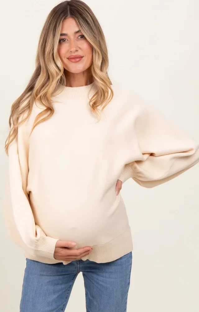 Cream Oversized Bubble Sleeve Maternity Sweater