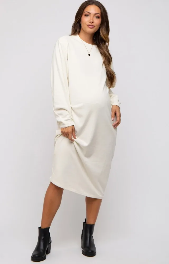 Cream Oversized Maternity Sweatshirt Midi Dress