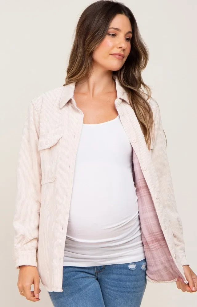 Cream Reversible Maternity Shirt Jacket