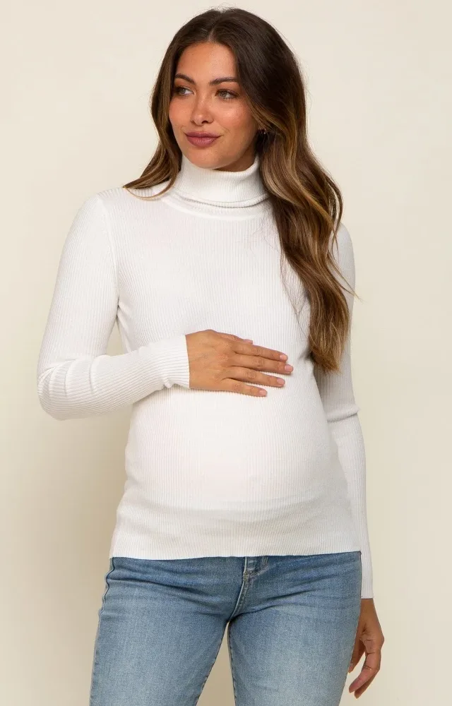 Cream Ribbed Fitted Long Sleeve Maternity Top