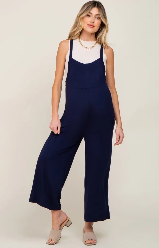 Dark Navy Sleeveless Wide Leg Maternity Jumpsuit