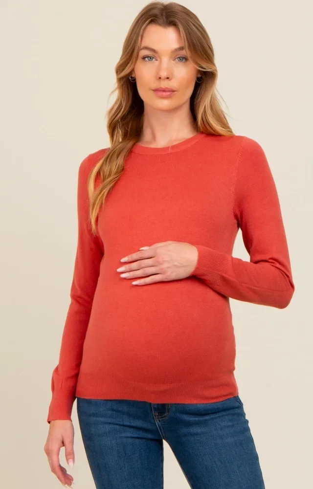 Dark Rust Basic Soft Knit Maternity Sweater