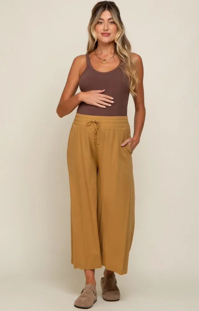 Dark Yellow Drawstring Wide Leg Maternity Pants