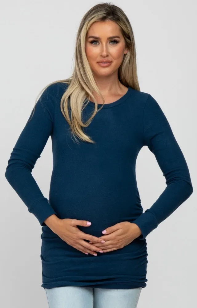 Deep Teal Soft Knit Ruched Maternity Top