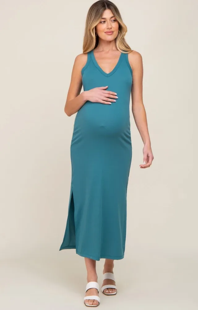 Emerald Basic Maternity Shift Midi Dress