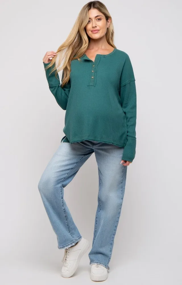 Emerald Green Waffle Knit Maternity Henley Top