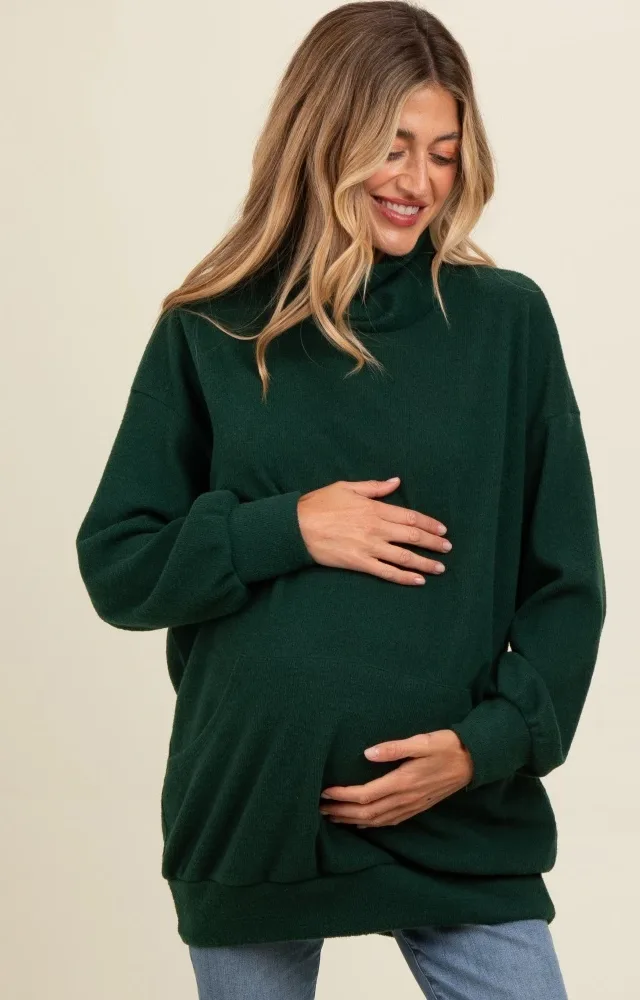 Forest Green Brushed Knit Cowl Neck Maternity Pullover