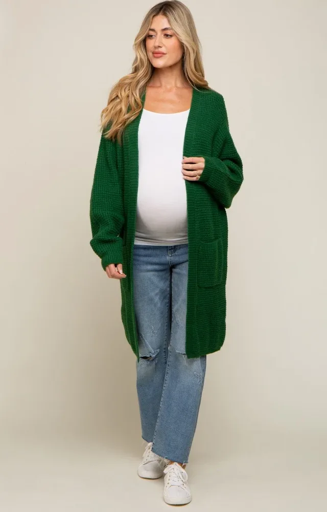 Forest Green Chunky Waffle Knit Maternity Cardigan