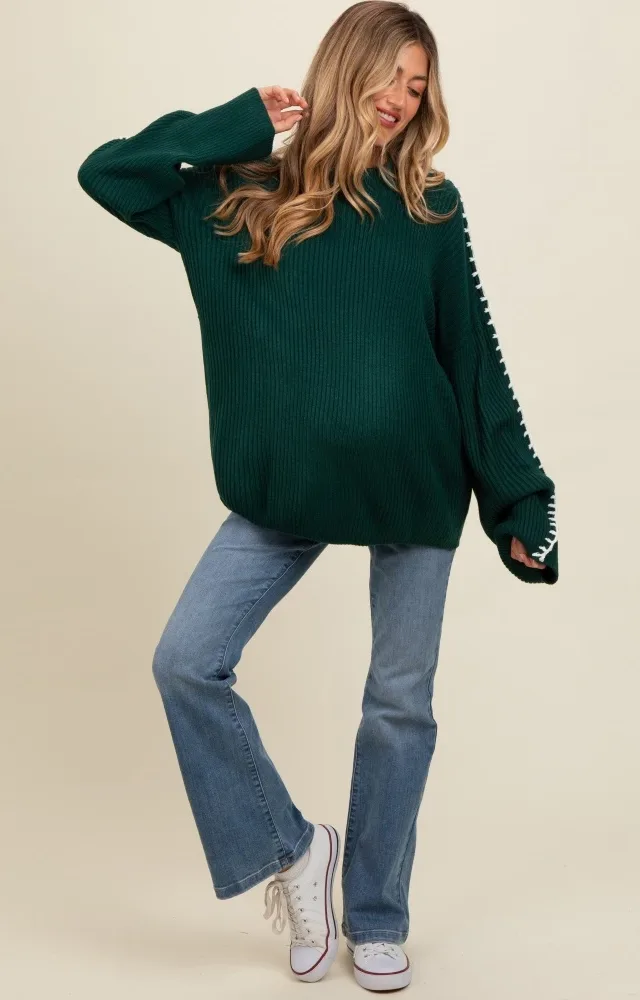 Forest Green Contrast Stitch Maternity Sweater