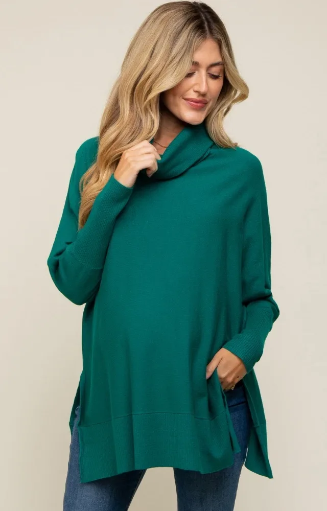 Forest Green Cowl Neck Dolman Sleeve Maternity Sweater