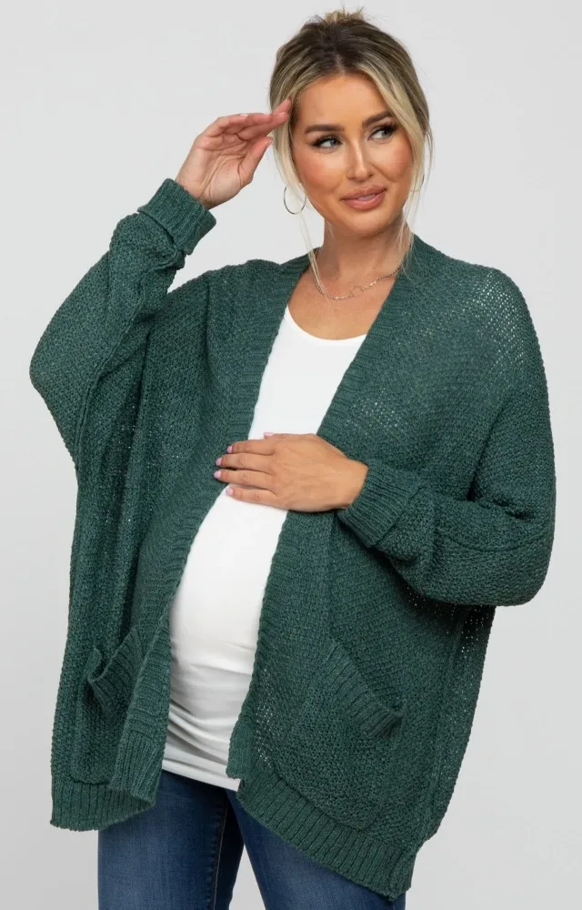 Forest Green Cuff Sleeve Maternity Cardigan