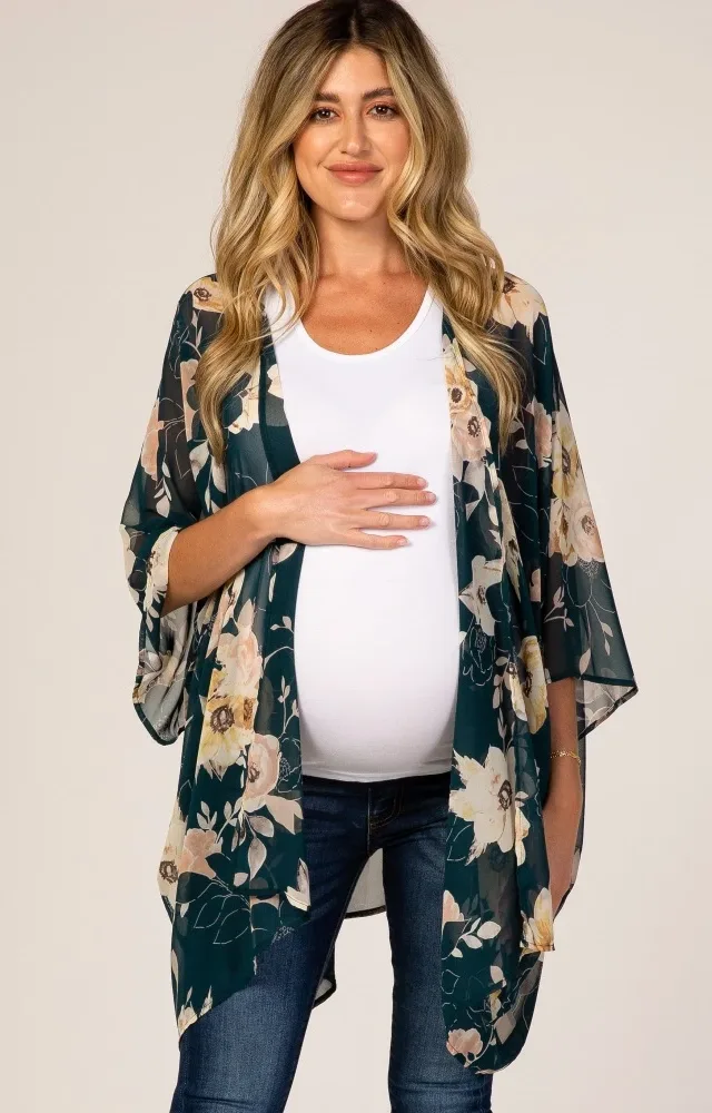 Forest Green Floral Sheer Maternity Cover Up