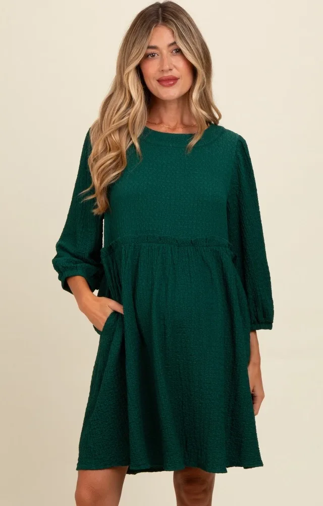 Forest Green Knit Ruffle Trim Maternity Dress