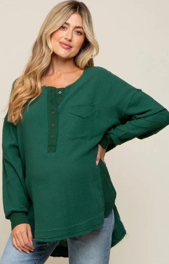 Forest Green Lightweight Button Front Maternity Tunic