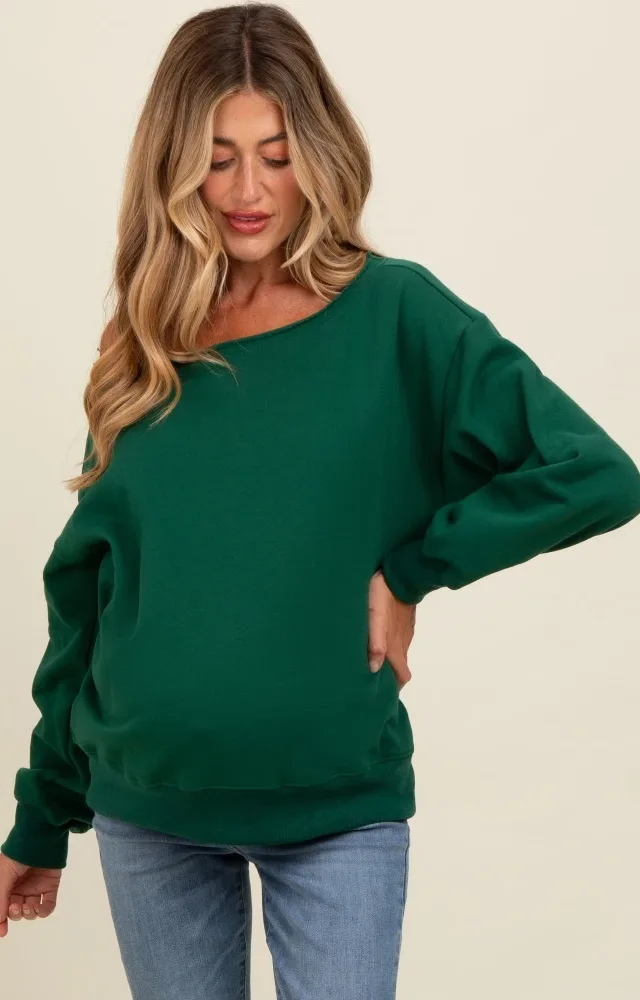 Forest Green One Shoulder Maternity Sweatshirt