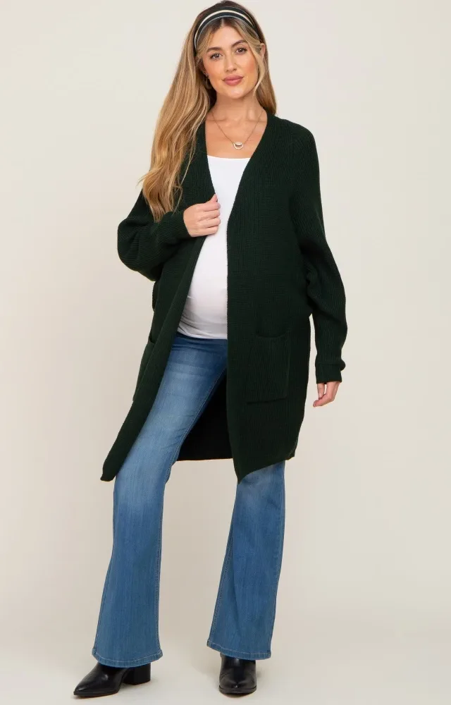 Forest Green Pocketed Knit Maternity Cardigan