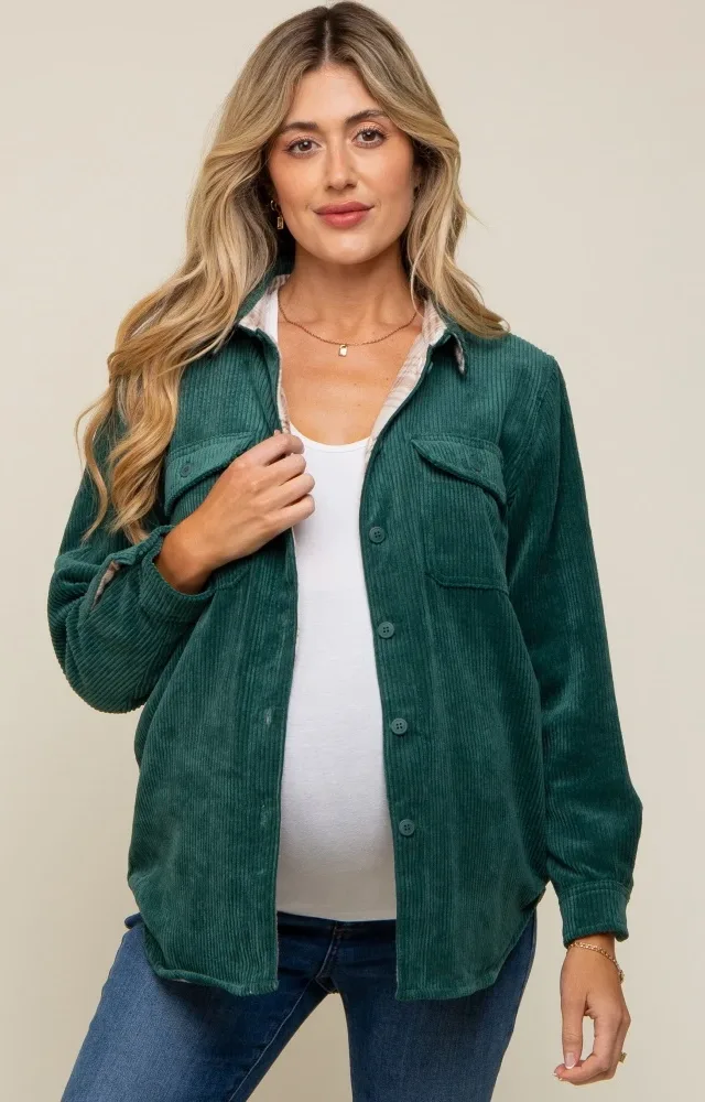 Forest Green Reversible Maternity Shirt Jacket