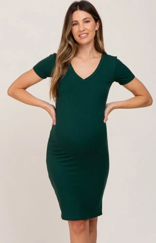 Forest Green Ribbed Maternity Dress