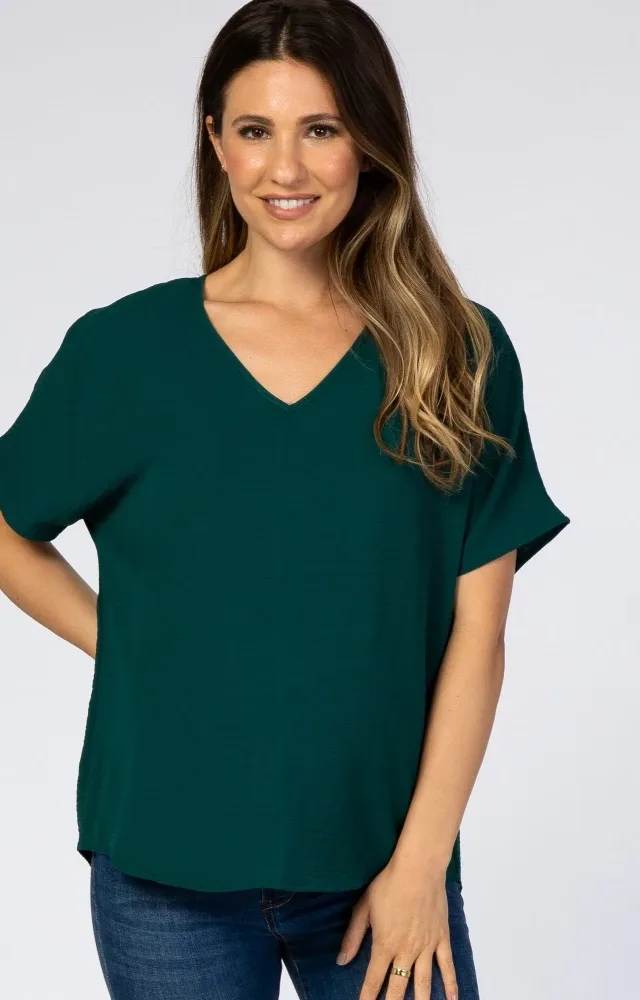 Forest Green Short Sleeve Maternity Blouse