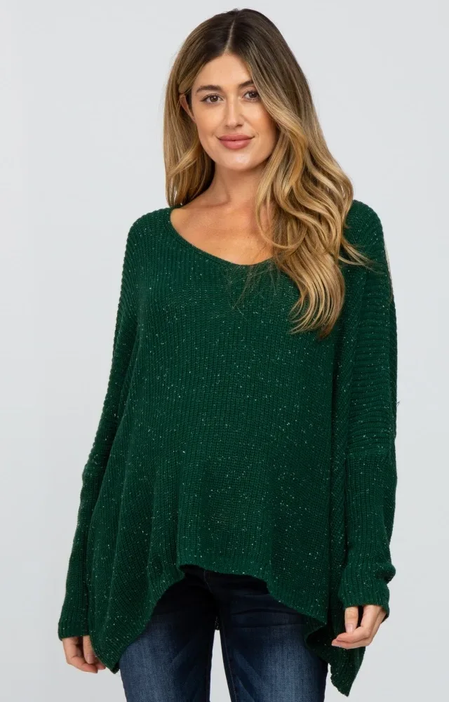 Forest Green Speckled Oversized Maternity Sweater