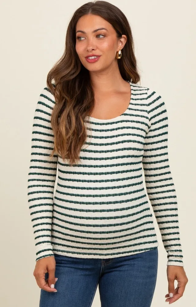 Forest Green Striped Maternity Long Sleeve Top