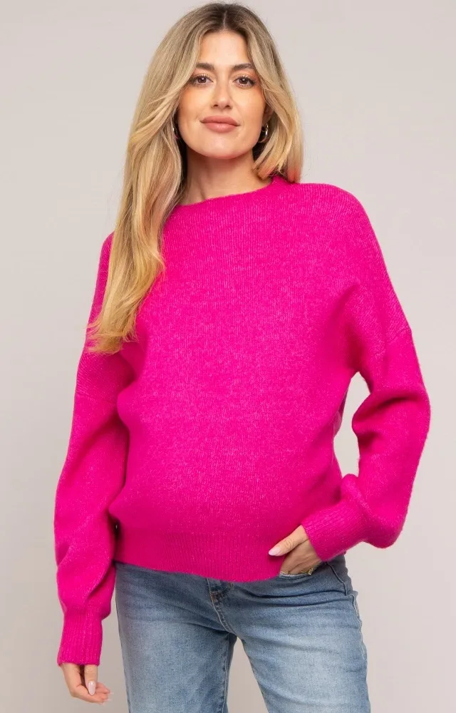 Fuchsia Bubble Sleeve Maternity Sweater