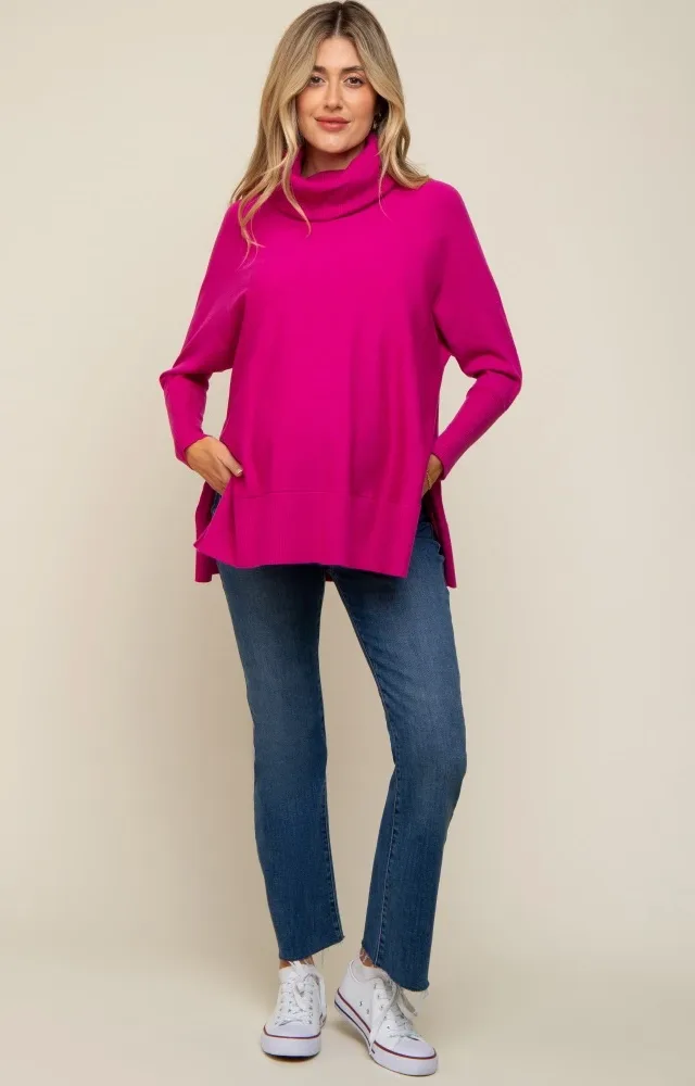 Fuchsia Cowl Neck Dolman Sleeve Maternity Sweater