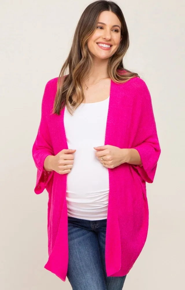 Fuchsia Dolman Short Sleeve Maternity Cardigan