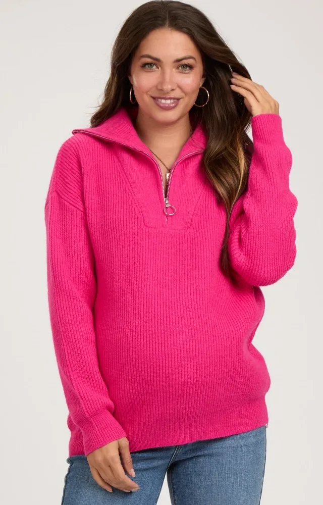 Fuchsia Half Zip Maternity Sweater