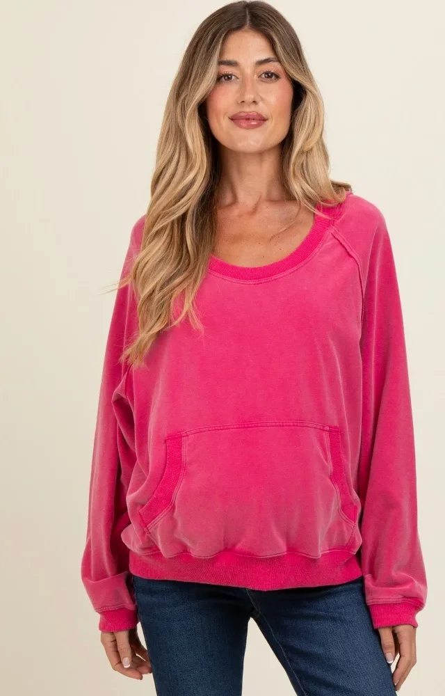 Fuchsia Hooded Maternity Sweatshirt