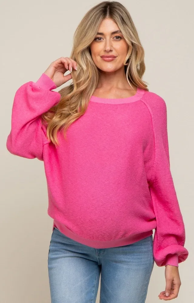 Fuchsia Knit Long Sleeve Maternity Top