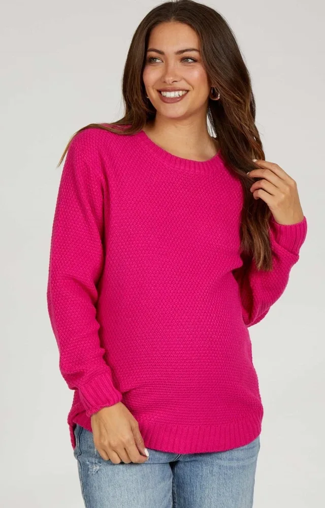 Fuchsia Knit Pullover Maternity Sweater