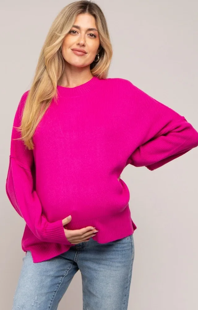 Fuchsia Maternity Long Sleeve Sweater