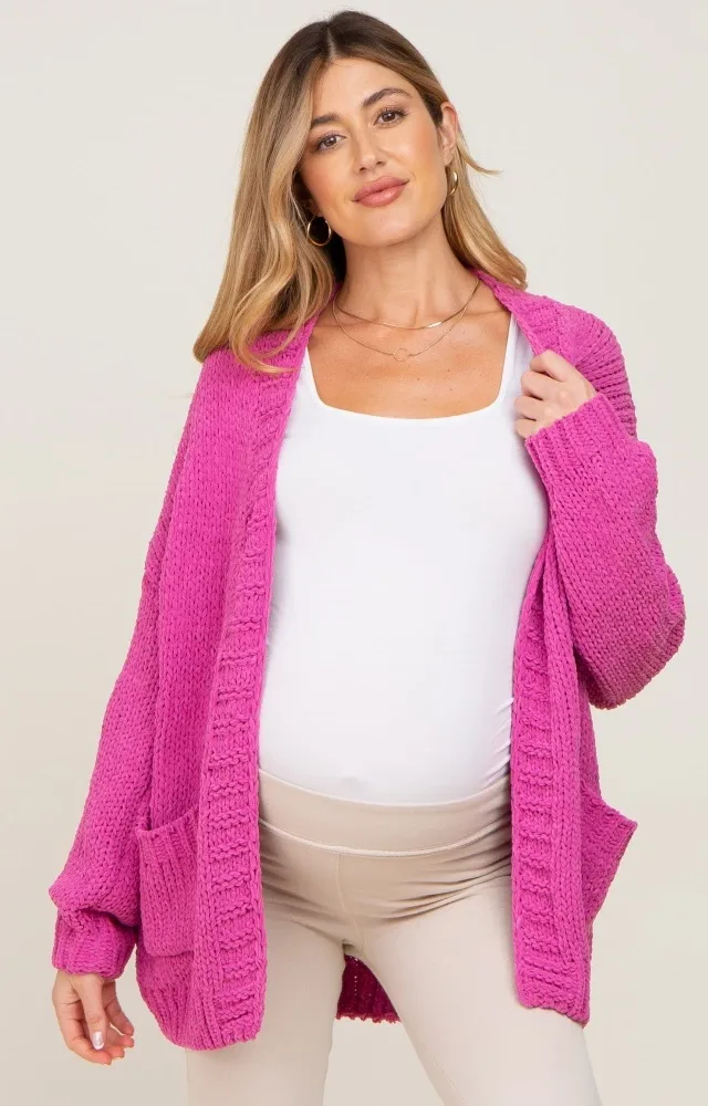 Fuchsia Oversized Bubble Sleeve Maternity Cardigan