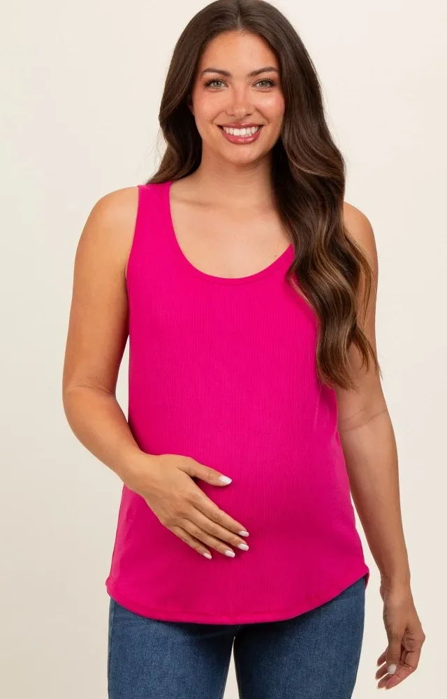 Fuchsia Ribbed Sleeveless Maternity Top