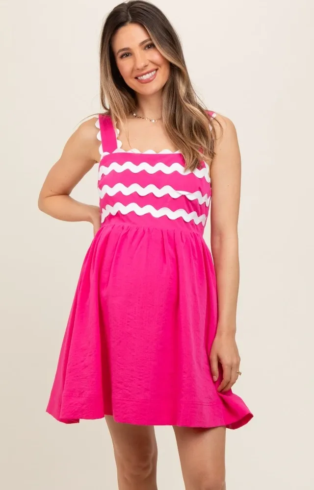 Fuchsia Ric Rack Accent Sleeveless Maternity Dress